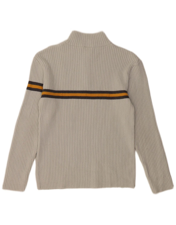 FILA Womens Zip Neck Jumper Sweater UK 10 Small Grey Striped Wool