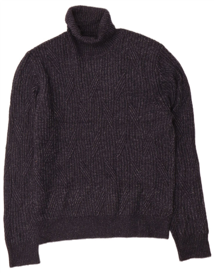 Marks & Spencer Mens Roll Neck Jumper Sweater Large Navy Blue Wool