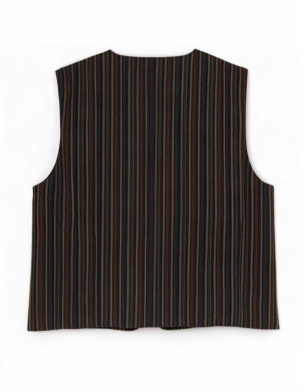 Cartouche Mens Waistcoat Large Beige Striped Polyester