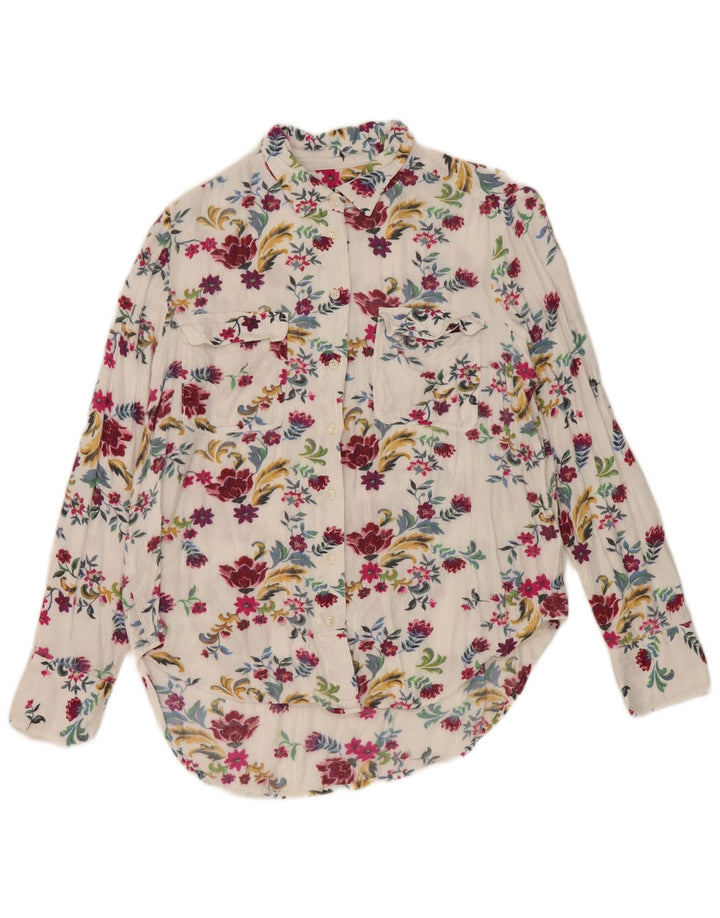 Marks & Spencer Womens Shirt UK 12 Medium White Floral Viscose