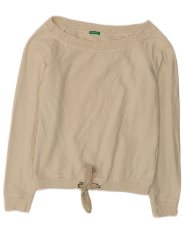 Benetton Womens Crop Sweatshirt Jumper UK 10 Small Beige Cotton