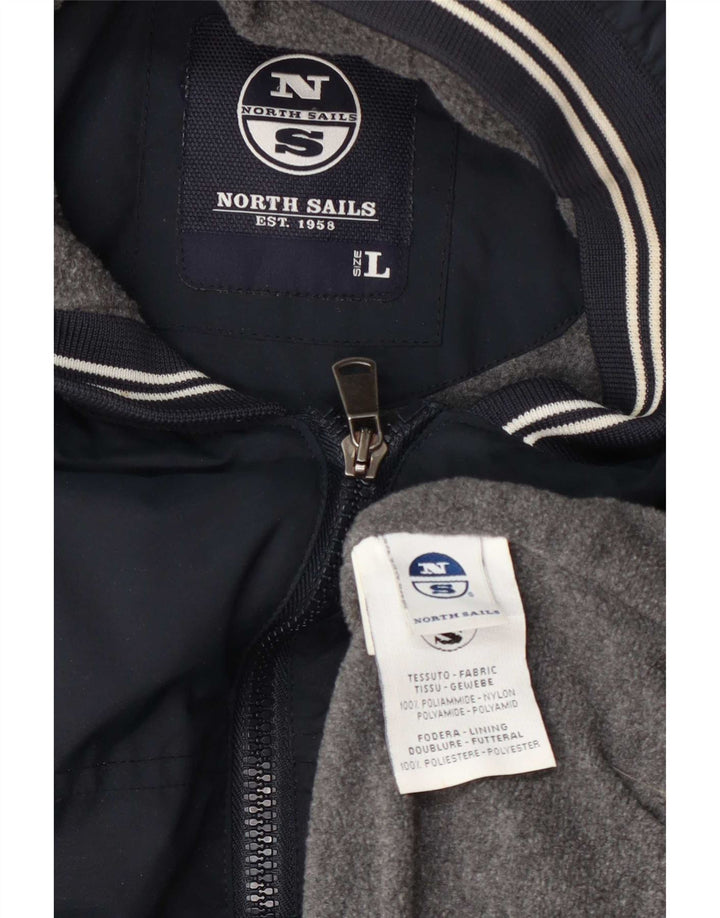 North Sails Mens Hooded Bomber Jacket UK 40 Large Navy Blue Polyamide