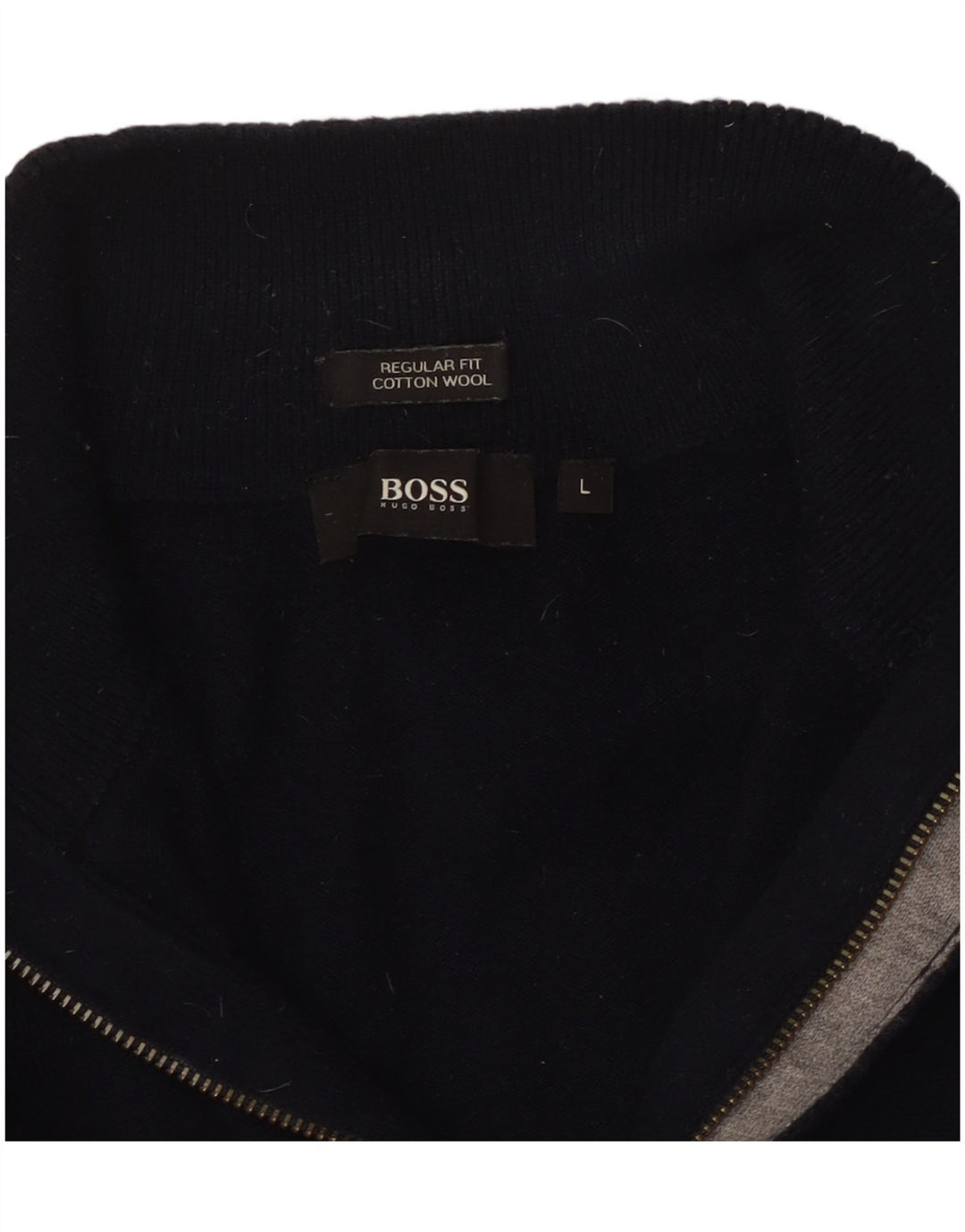 HUGO BOSS Mens Regular Fit Zip Neck Jumper Sweater Large Navy Blue Cotton