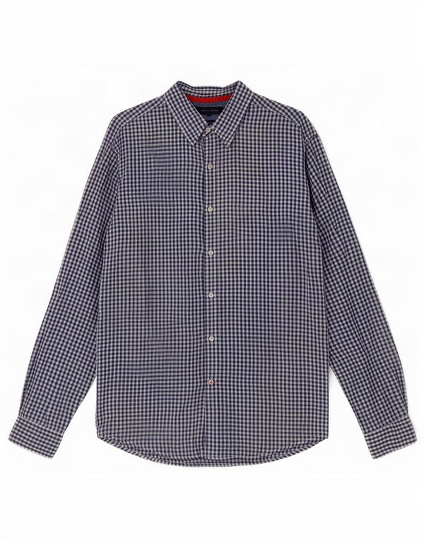 Tommy Hilfiger Mens Shirt Medium Blue Gingham Linen