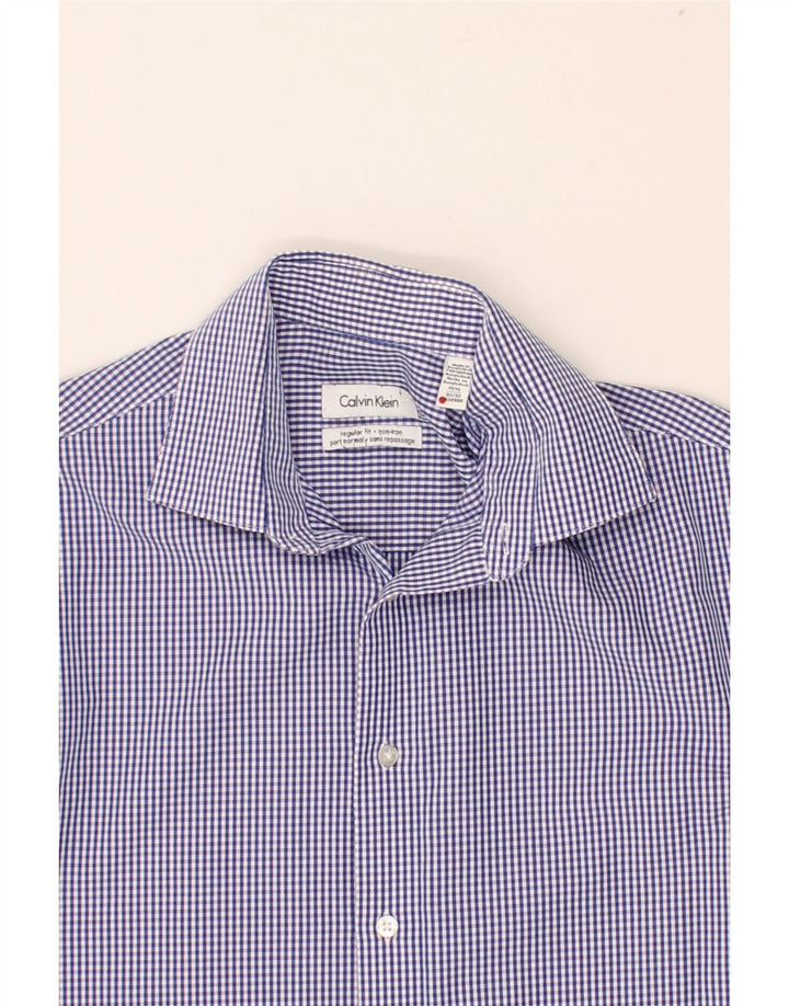 CALVIN KLEIN Mens Regular Fit Shirt Size 15 1/2 Medium Blue Gingham Cotton