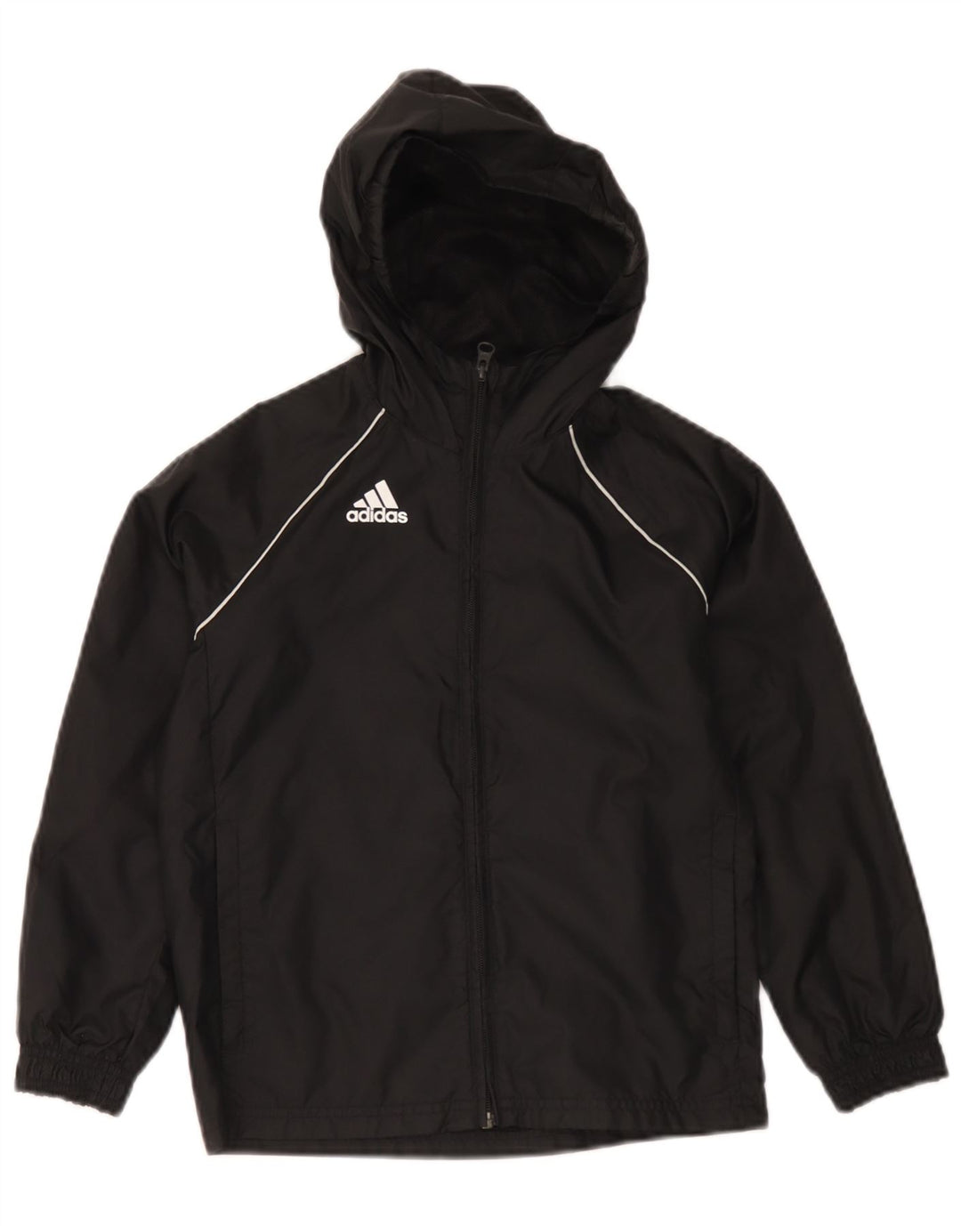 Adidas Boys Hooded Rain Jacket 7-8 Years Black Polyester