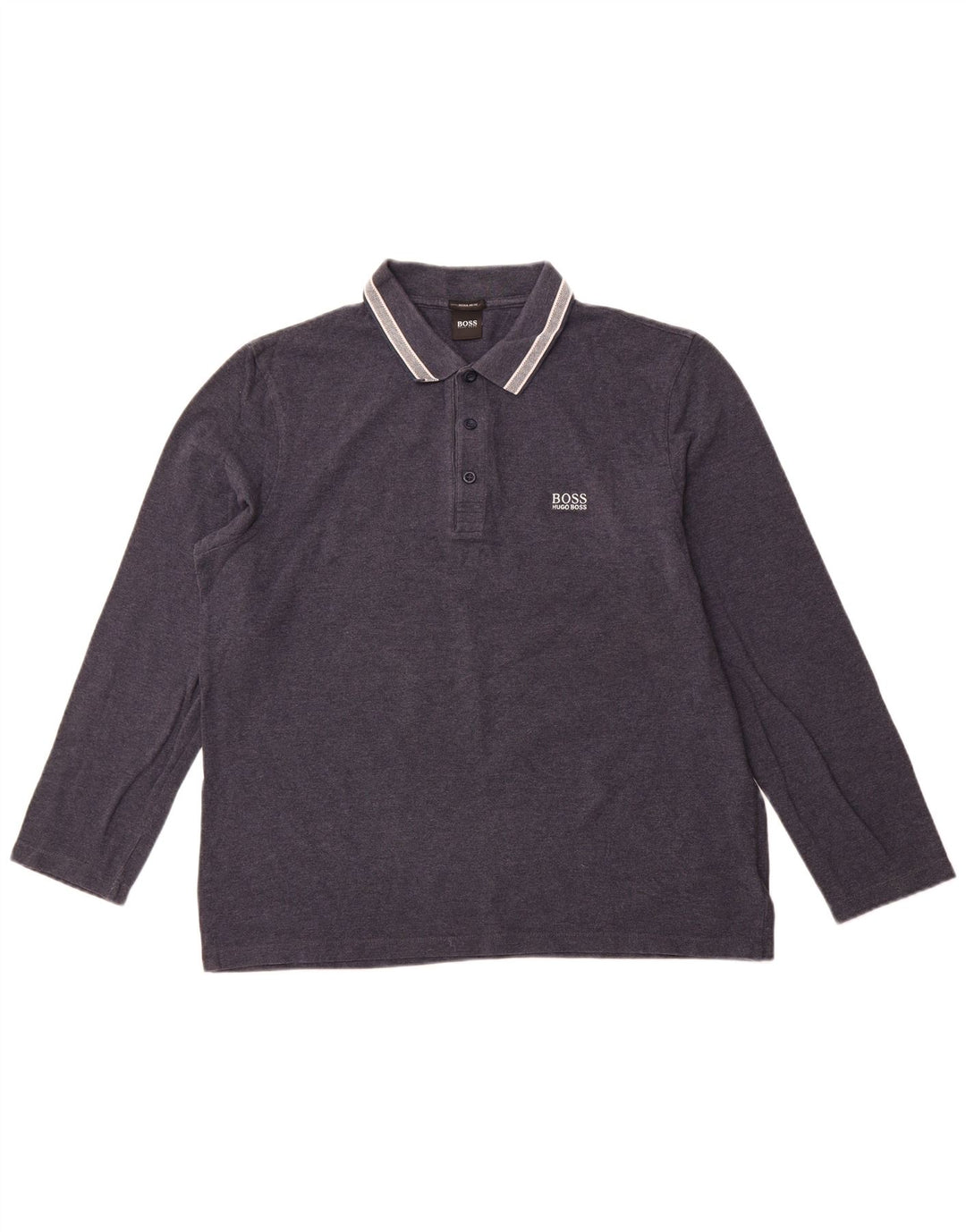 HUGO BOSS Mens Regular Fit Long Sleeve Polo Shirt XL Navy Blue Cotton
