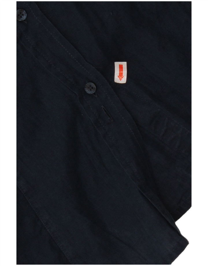 ARMANI JEANS Womens Short Sleeve Shirt Blouse UK 12 Medium Navy Blue Linen