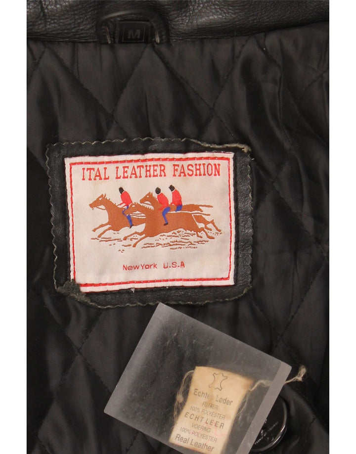 Vintage Mens Oversized Double Breasted Leather Jacket UK 38 Medium Black