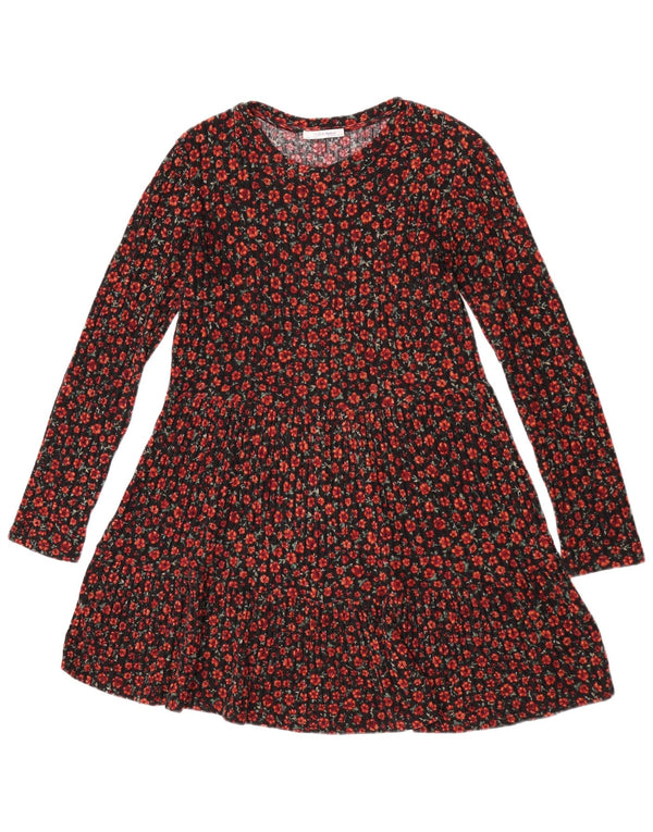 Zara Womens Long Sleeve A-Line Dress UK 12 Medium Black Floral