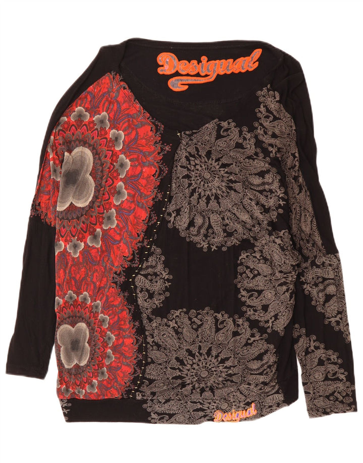 Desigual Womens Oversized Graphic Top Long Sleeve UK 16 Large Black Floral