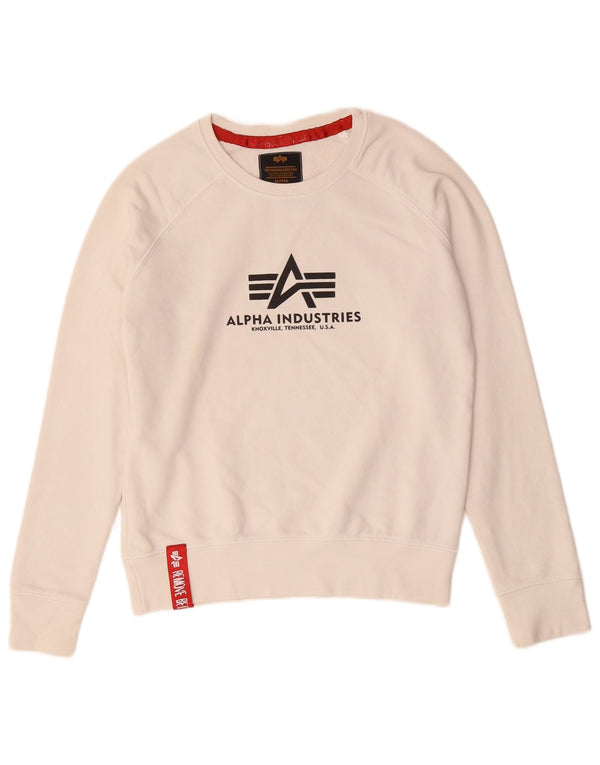 ALPHA INDUSTRIES Mens Graphic Sweatshirt Jumper XS White