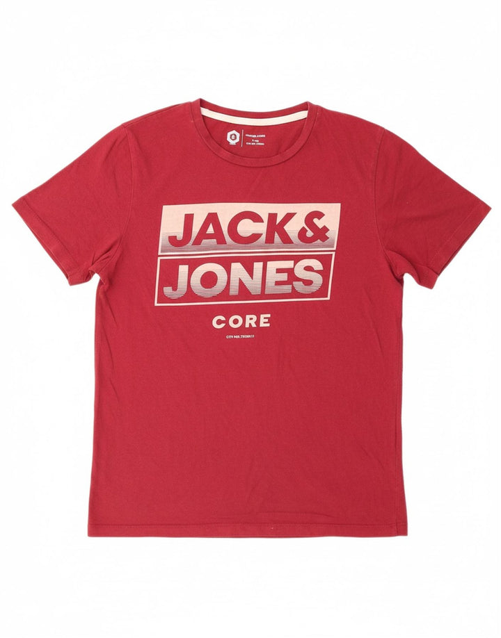 JACK & JONES Mens Core Graphic T-Shirt Top Medium Red Cotton