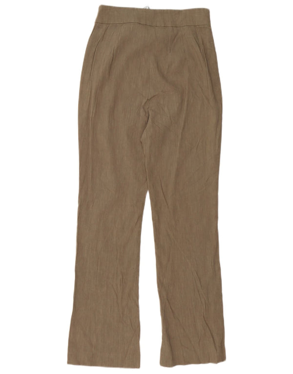 Zara Womens High Waist Straight Chino Trousers Small W26 L27 Brown Linen