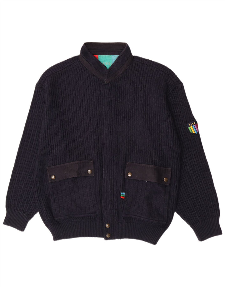 Loli Wolf Mens Cardigan Sweater Large Navy Blue Wool