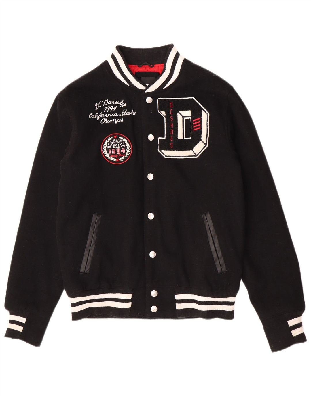 DC Mens Graphic Varsity Jacket UK 36 Small Black Wool