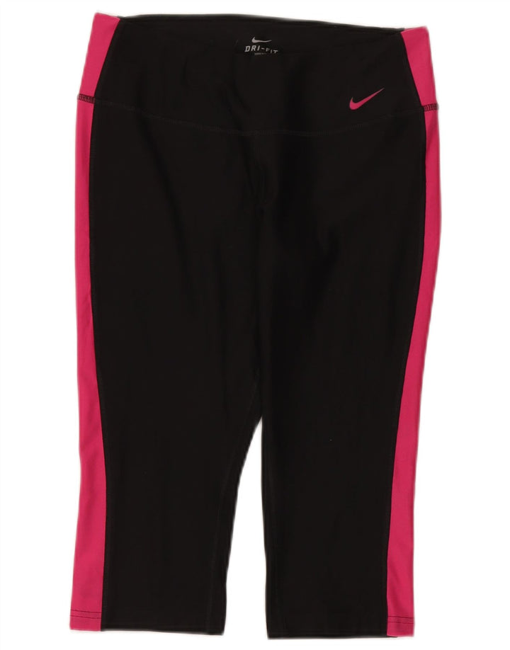 Nike Womens Dri Fit Capri Leggings UK 14 Medium Black Colourblock Polyester