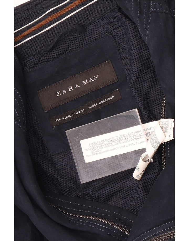 Zara Mens Bomber Jacket UK 36 Small Navy Blue Polyester