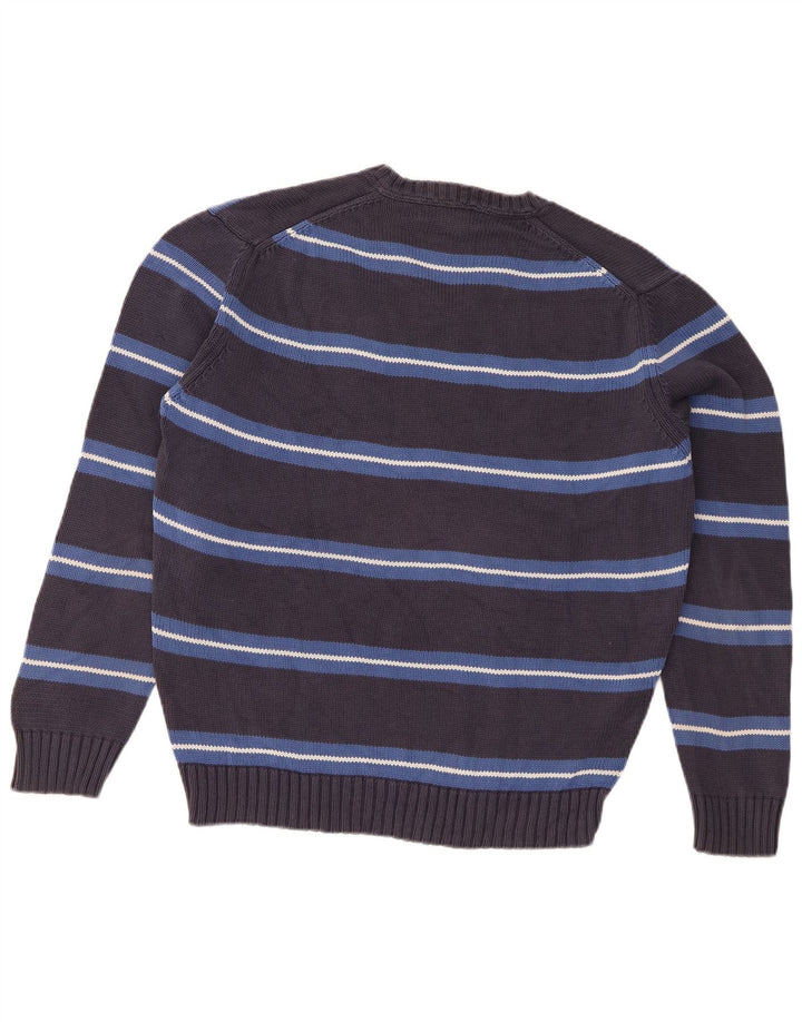 Zara Mens V-Neck Jumper Sweater Large Grey Striped