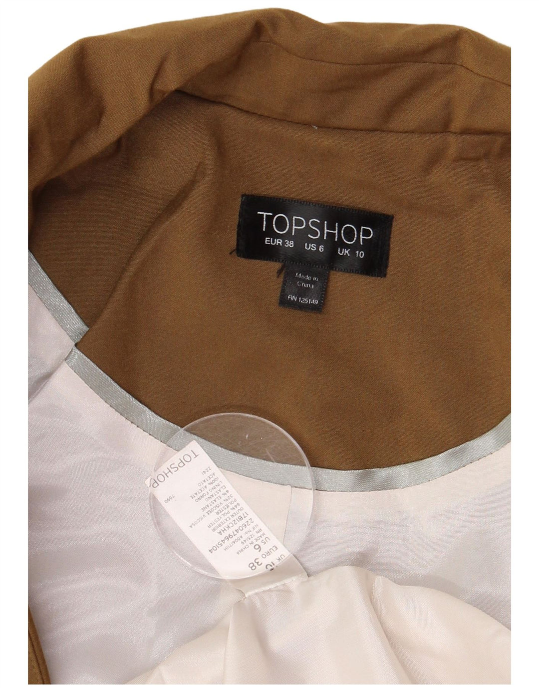 Topshop Womens Open Oversized Blazer Jacket UK 10 Small Brown Polyester