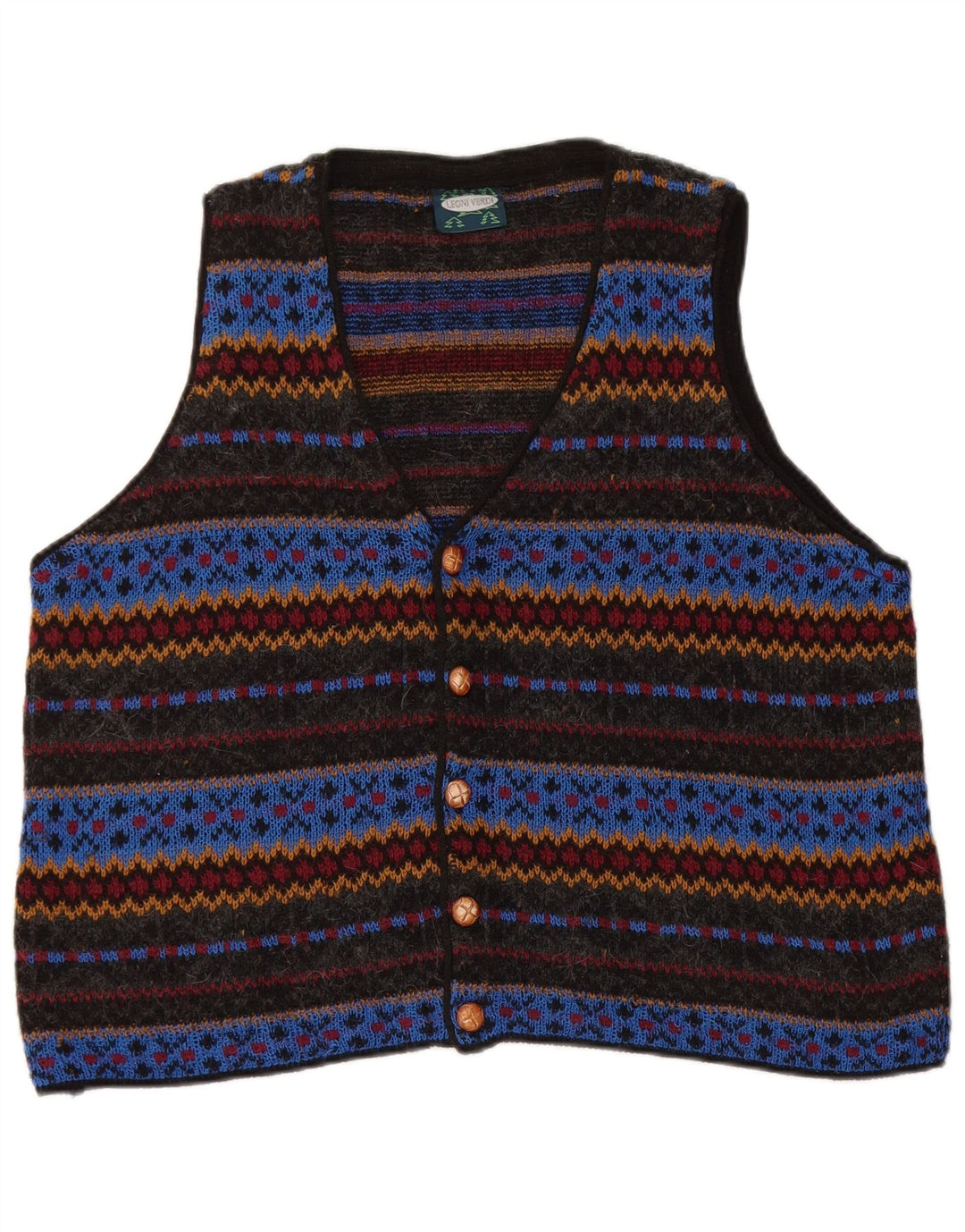Vintage Mens Knit Waistcoat Large Multicoloured Geometric