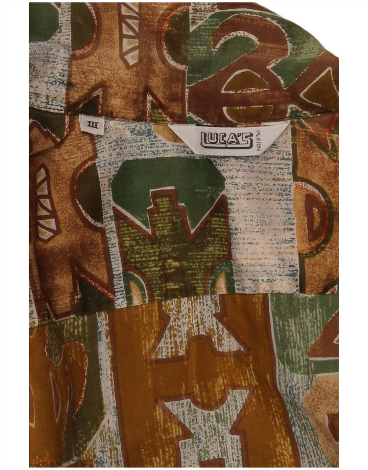 Vintage Mens Short Sleeve Shirt Medium Khaki Geometric