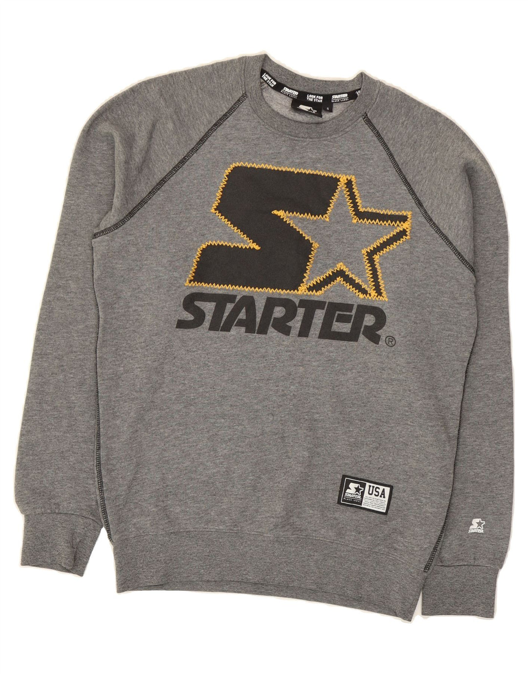 STARTER Mens Graphic Sweatshirt Jumper Small Grey Cotton Vintage Starter and Second-Hand Starter from Messina Hembry 