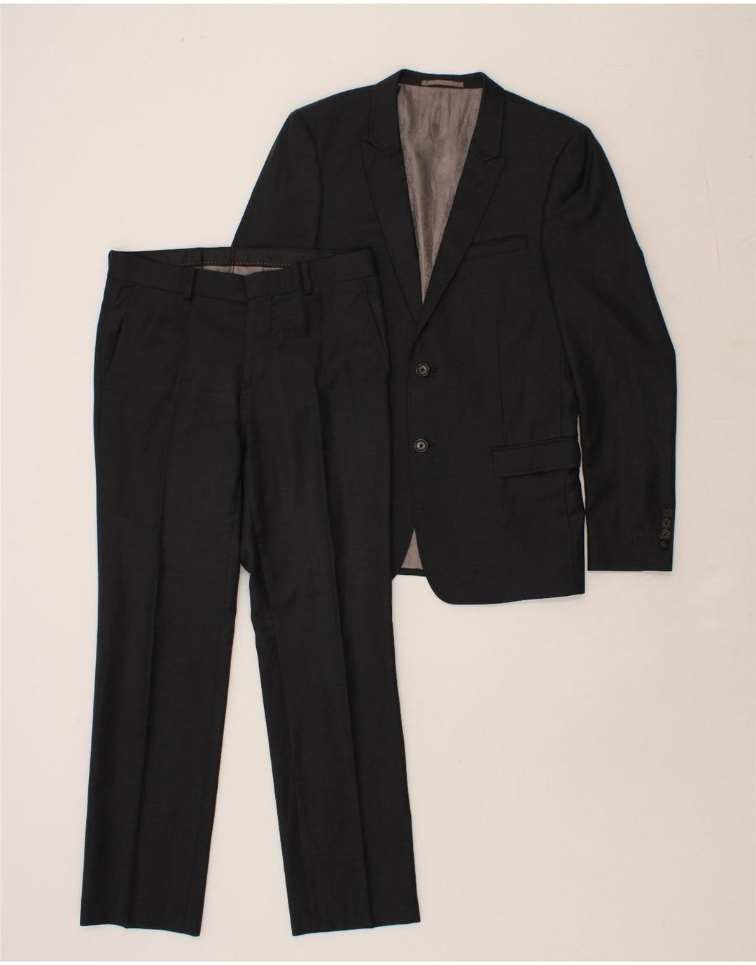CHROM Mens 2 Button 2 Piece Suit UK 38 Medium W32 L30 Black