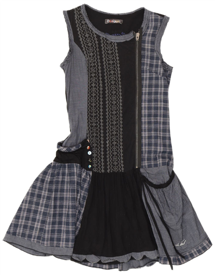 Desigual Womens Drop Waist Dress EU 38 Medium Navy Blue Patchwork