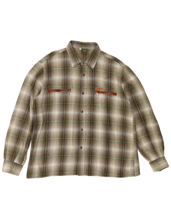 Lorena Mens Overshirt Shirt Size 44 XL Green Check Virgin Wool