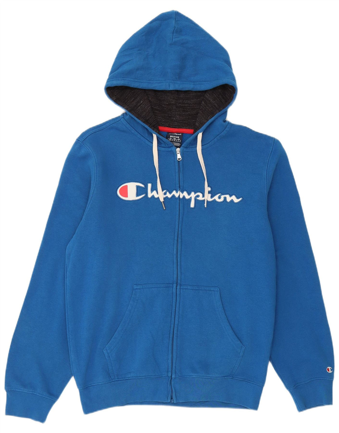 Champion Mens Graphic Zip Hoodie Sweater Medium Blue Cotton