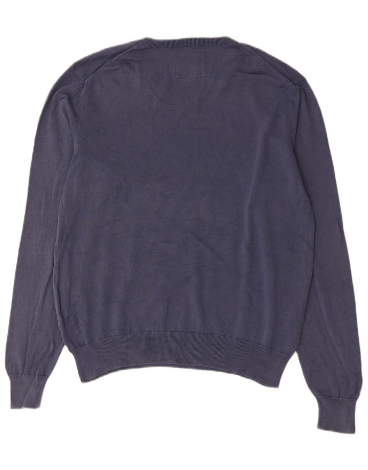 Sun68 Mens V-Neck Jumper Sweater Large Blue Cotton