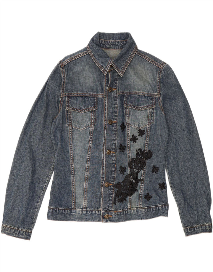 HIRSCH Womens Denim Jacket EU 38 Medium Blue Floral Vintage Hirsch and Second-Hand Hirsch from Messina Hembry 