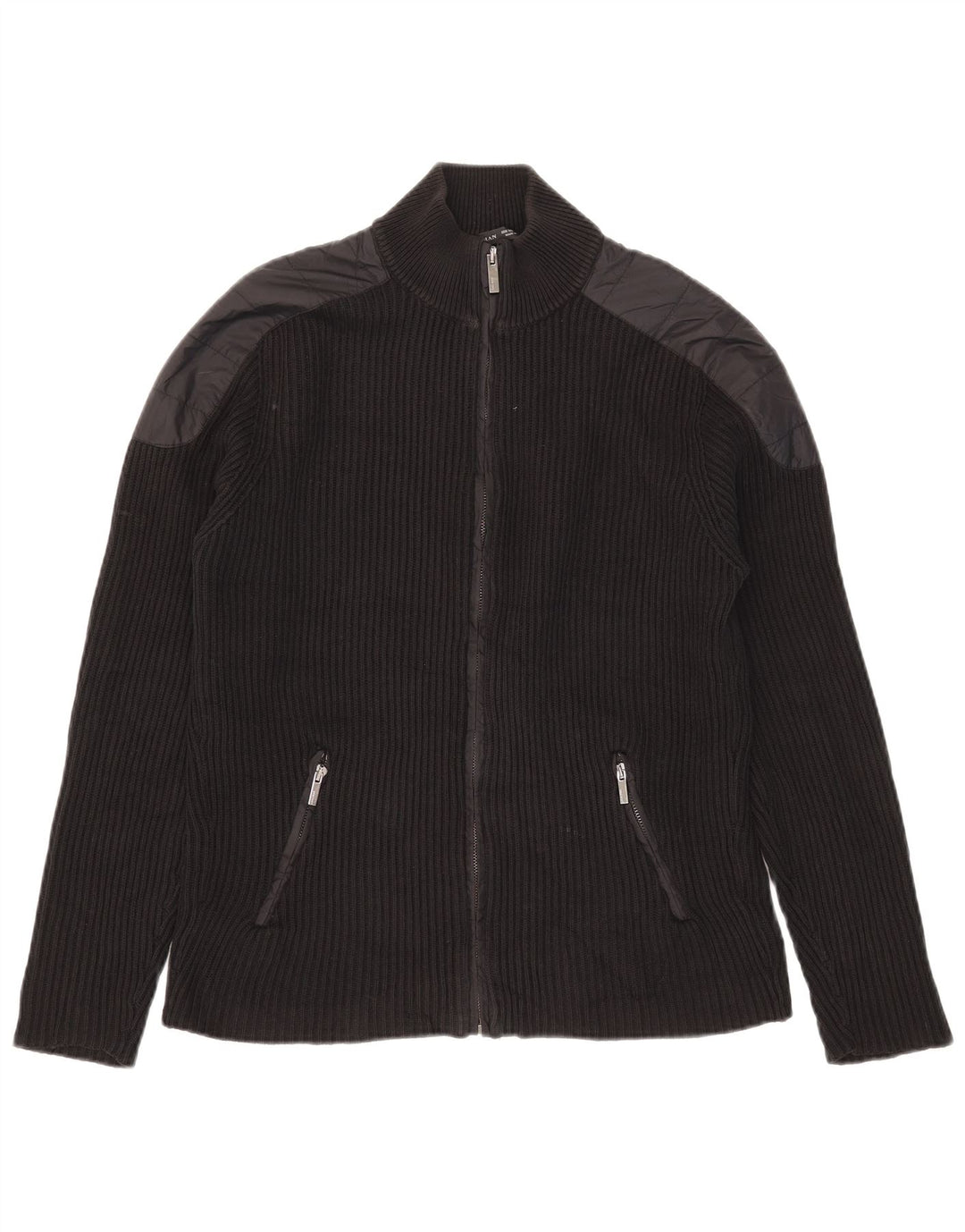 Zara Mens Cardigan Sweater Medium Black Colourblock Cotton