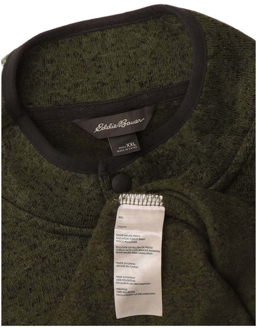 Eddie Bauer Mens Button Neck Sweatshirt Jumper 2XL Green Flecked Polyester