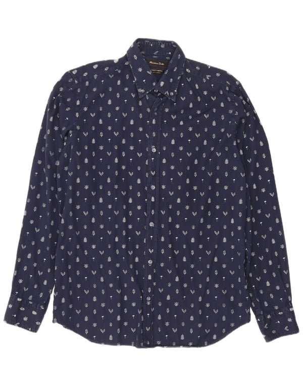 Massimo Dutti Mens Shirt Medium Navy Blue Floral