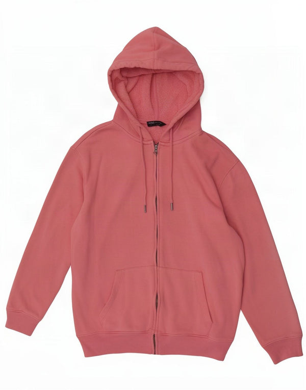 Marks & Spencer Womens Zip Hoodie Sweater UK 14 Large Pink Cotton