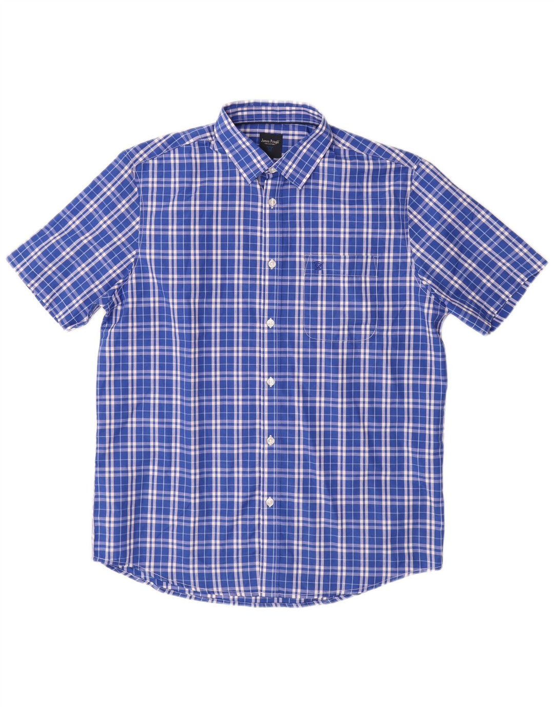 James Pringle Mens Short Sleeve Shirt Medium Blue Check Polyester