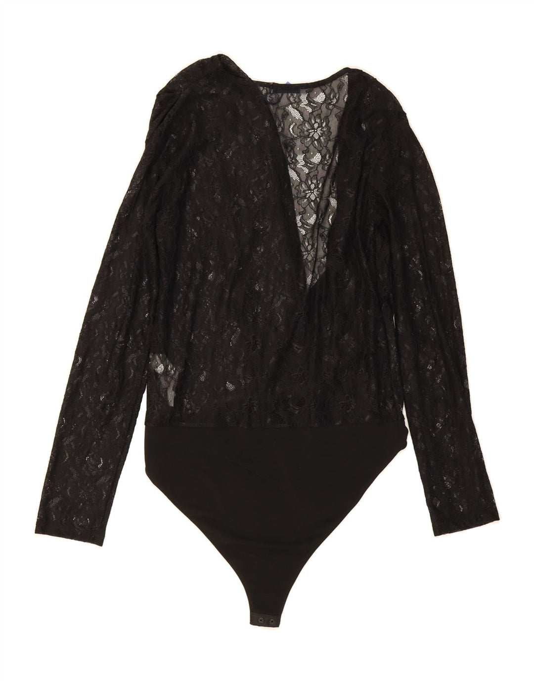 ZARA Womens Long Sleeve Bodysuit UK 14 Large Black Polyester Vintage Zara and Second-Hand Zara from Messina Hembry 