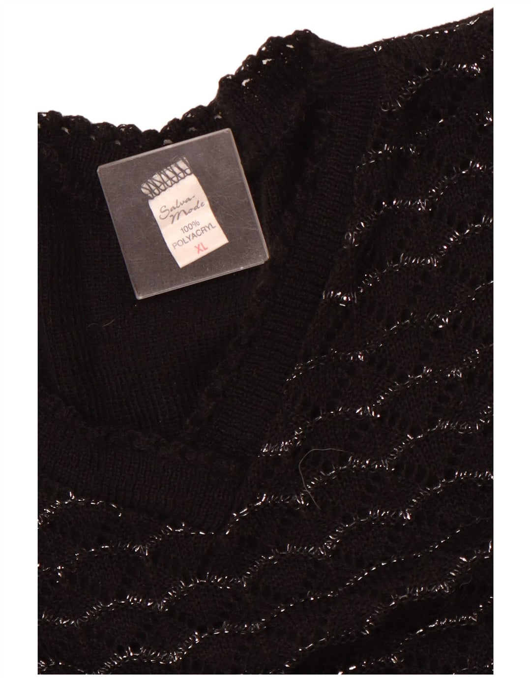 VINTAGE Womens Short Sleeve V-Neck Jumper Sweater UK 18 XL Black Striped