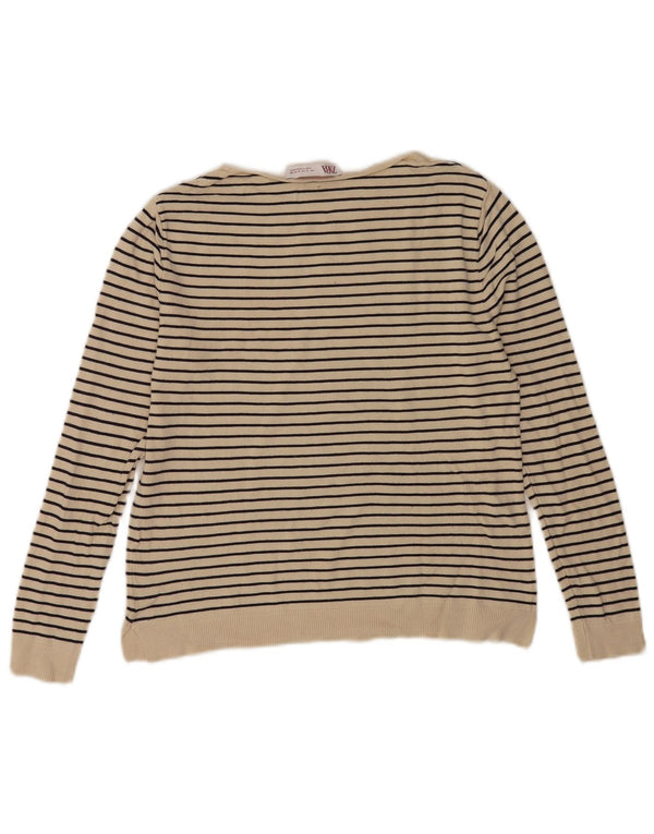 Zara Womens Crew Neck Jumper Sweater UK 10 Small Off White Striped