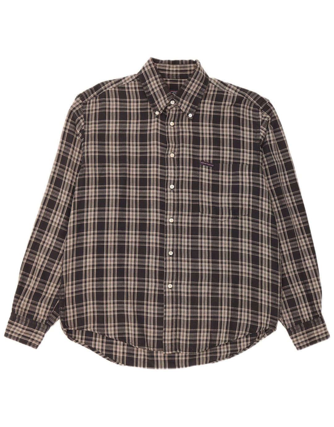 Sergio Tacchini Mens Flannel Shirt Large Black Check Cotton