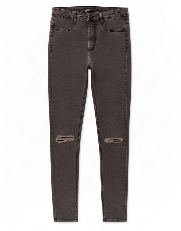 Zara Womens Distressed Skinny Jeans EU 34 2XS W24 L26 Grey Cotton