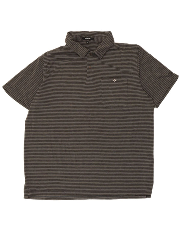 ROHAN Mens Polo Shirt Large Grey Striped Polyester