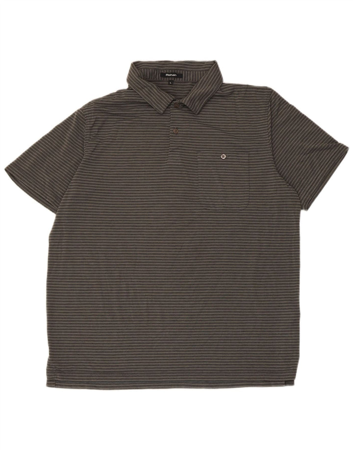 ROHAN Mens Polo Shirt Large Grey Striped Polyester