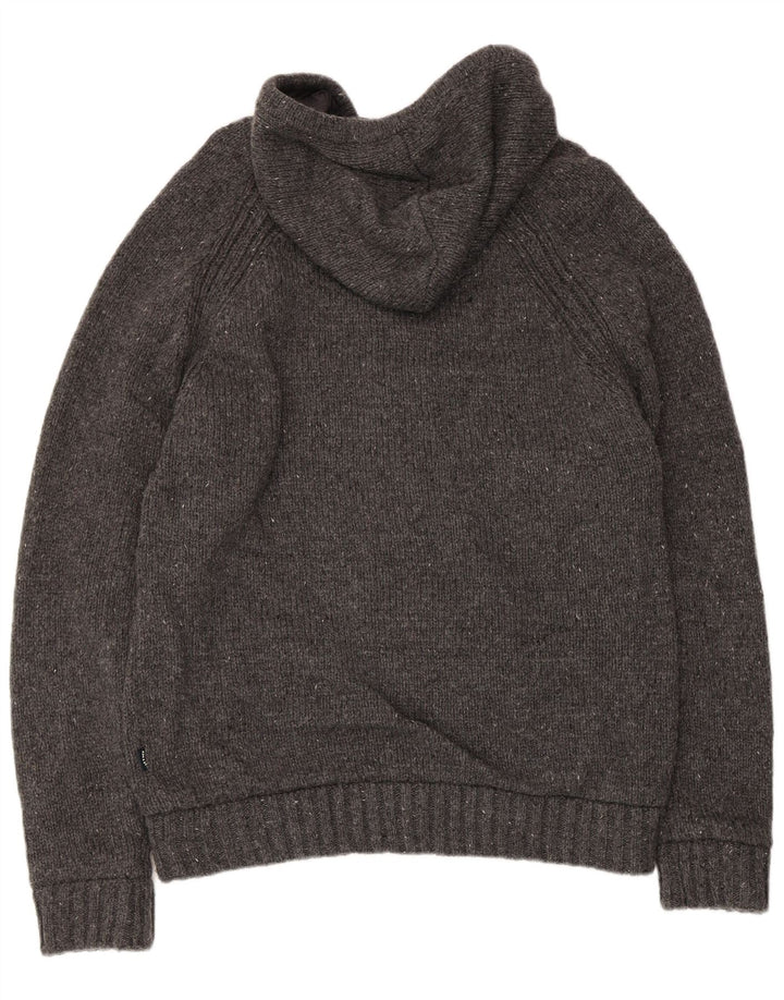 Fat Face Mens Hooded Cardigan Sweater Large Grey Wool