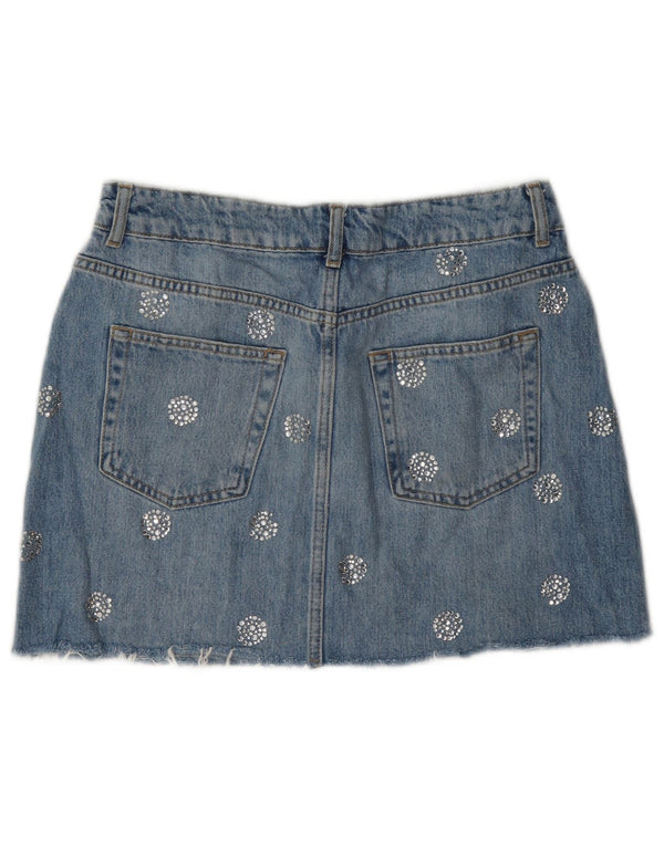 Topshop Womens Mini Denim Skirt UK 12 Medium W28 Blue Spotted Cotton