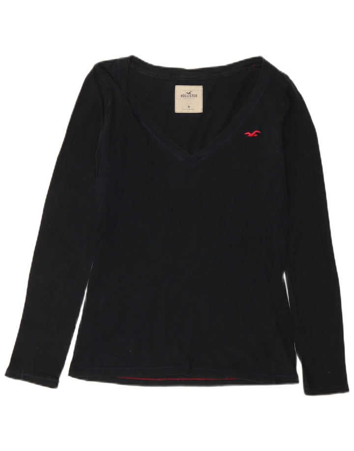 HOLLISTER Womens Top Long Sleeve UK 12 Medium Black Cotton