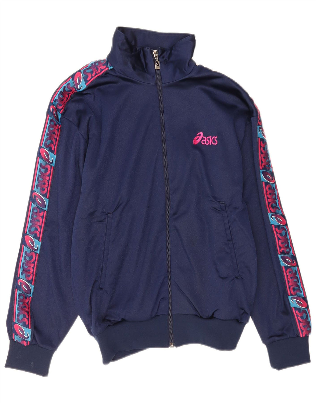 Asics Womens Graphic Tracksuit Top Jacket IT 42 Medium Navy Blue Polyamide