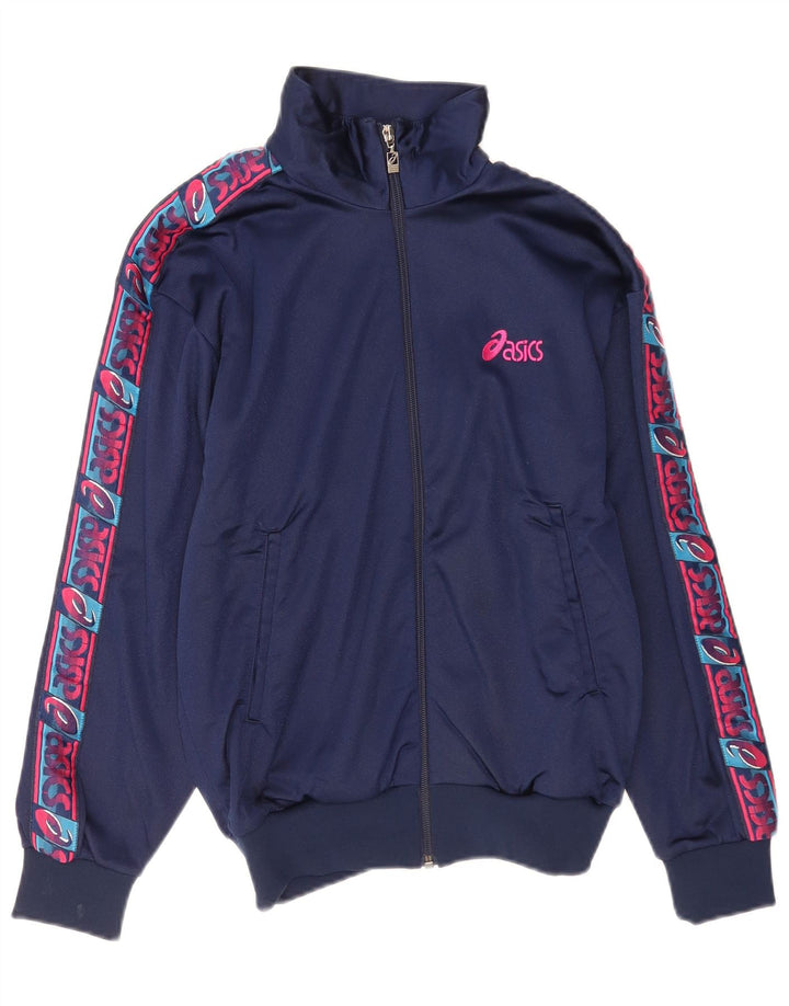 Asics Womens Graphic Tracksuit Top Jacket IT 42 Medium Navy Blue Polyamide